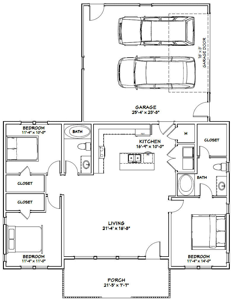 46×30 House — 3 Bedroom 2 Bath — PDF Floor Plan — 1,338 sq ft — Model 2