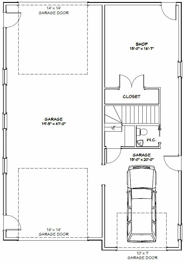36×50 Apartment 1-Car 1-RV Garage — PDF Floor Plan — 1,217 sqft — Model 1A