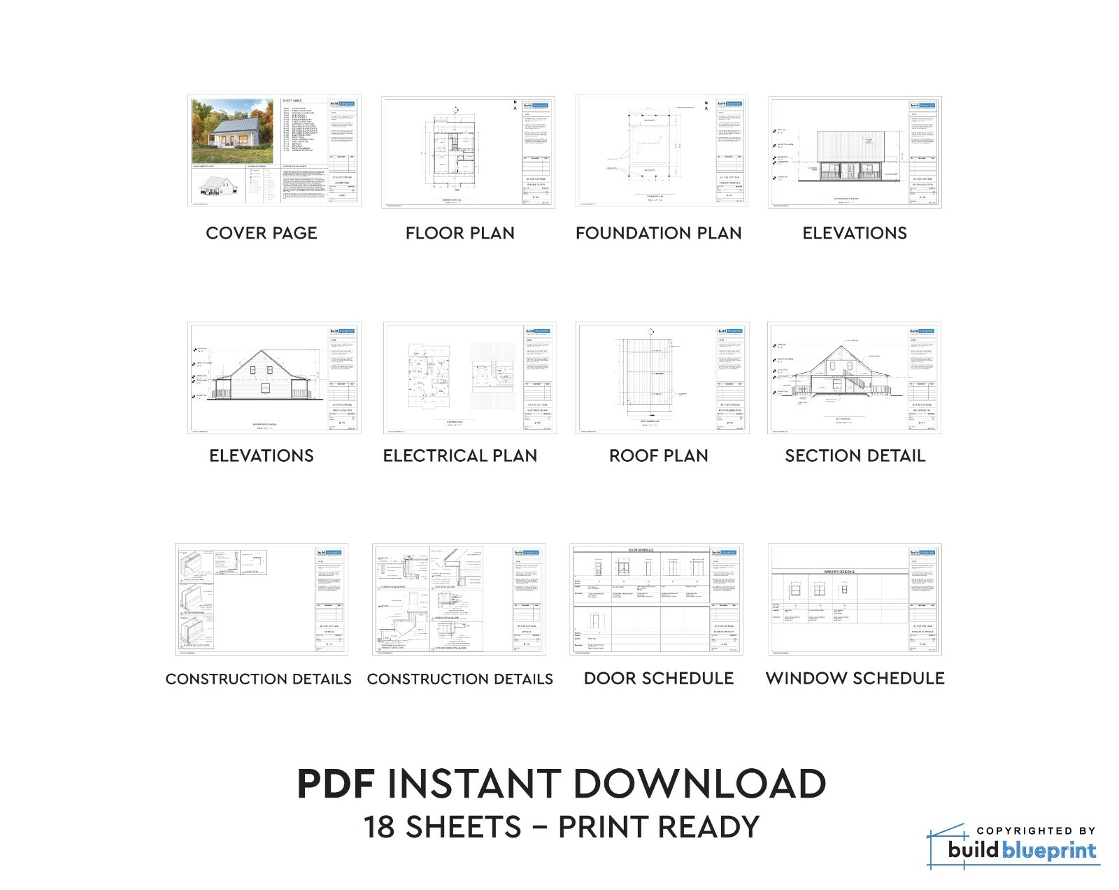 32 x 32 Alpine Cabin w/ Loft Architectural & Construction Plans – PDF Download