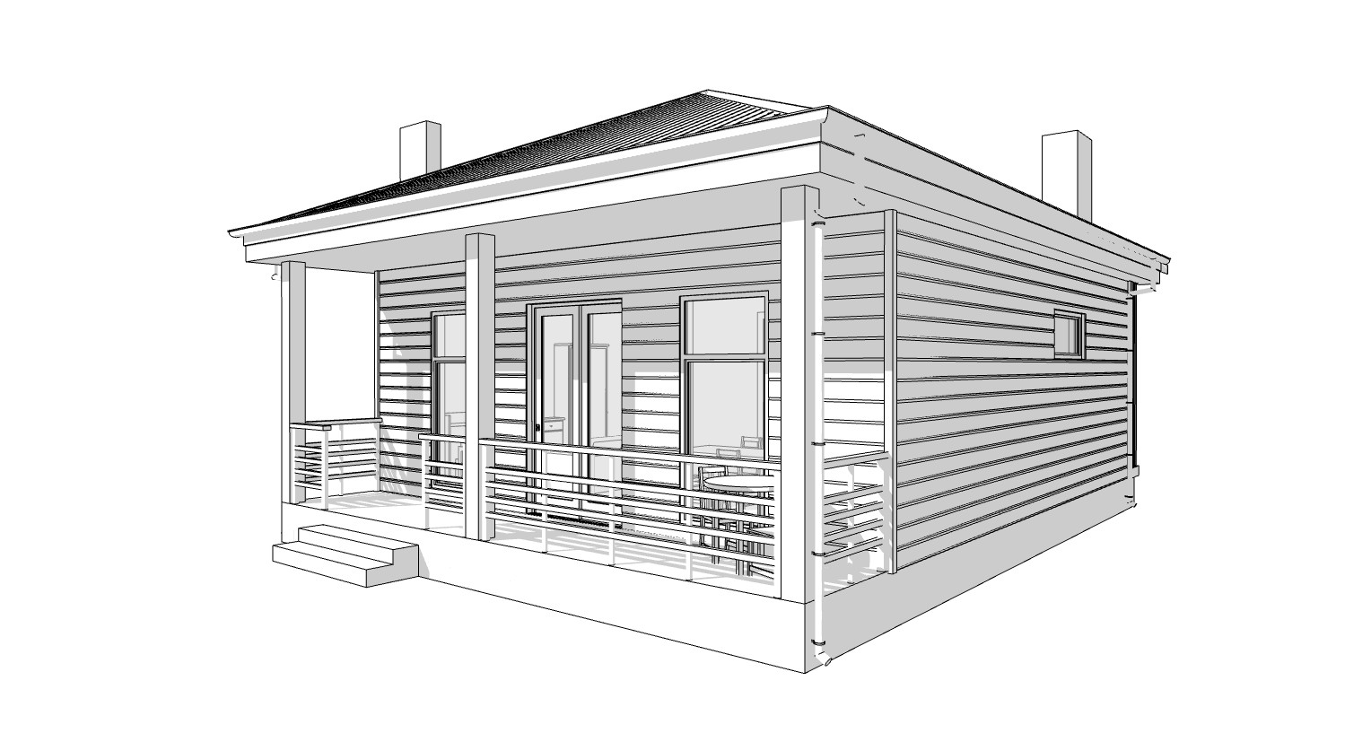 Charming Tiny House 1 Bed, 1 Bath, 583SF Architectural Build Plans PDF Download