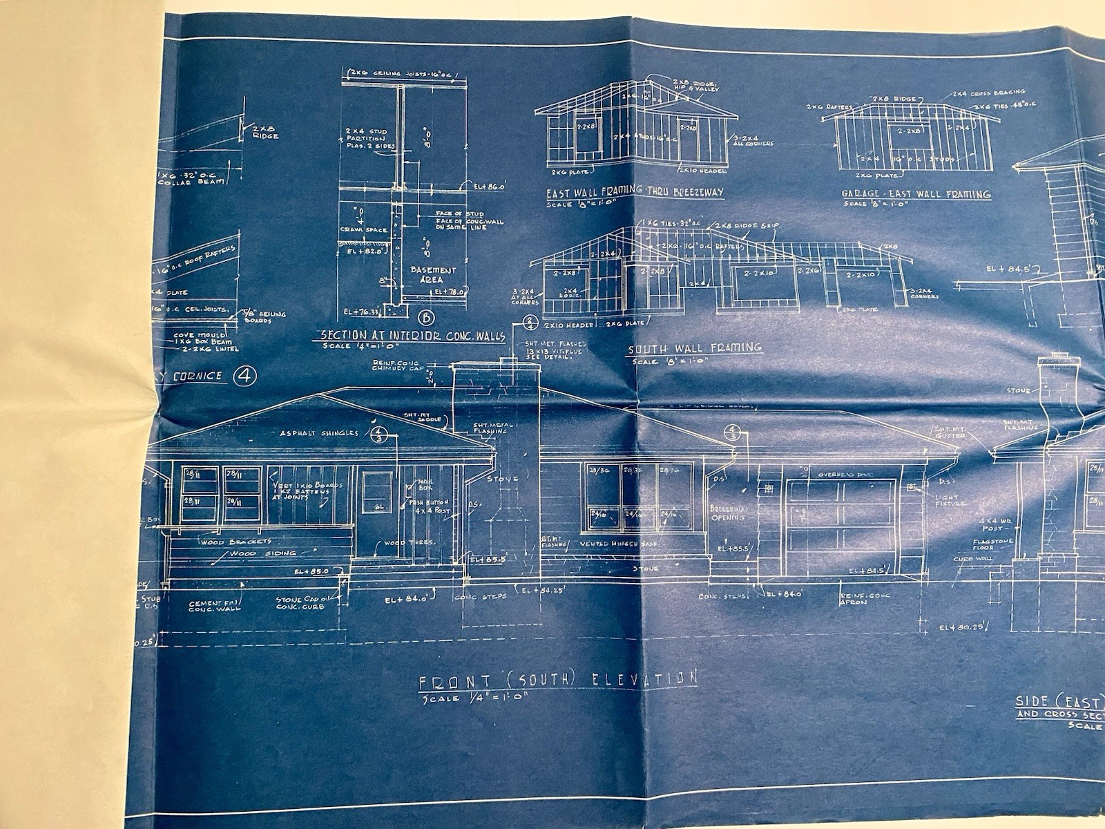 Lot Of 2 1950s-1960s Blueprints Mid century Modern Home + Two Flat Apt Building