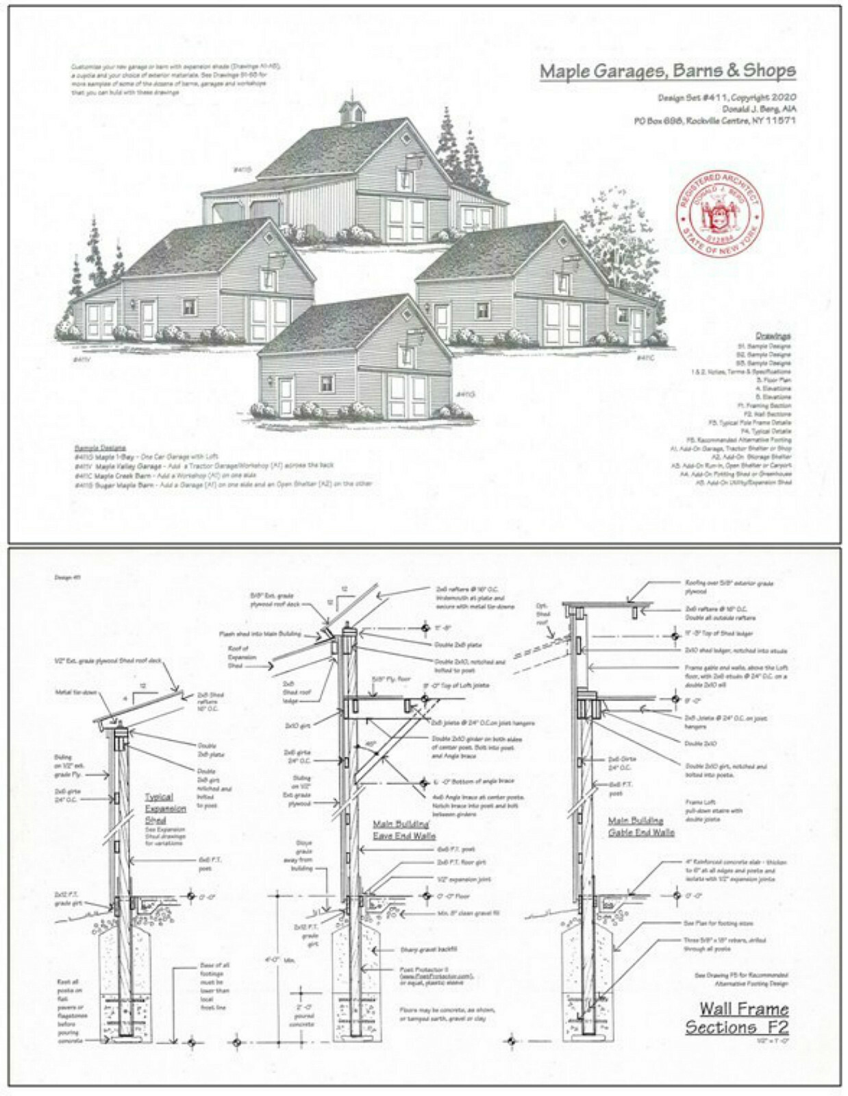 Three-Bay Car Barn Plans with Lofts: 3 Different Sets of Pole-Barn Plans (G3)