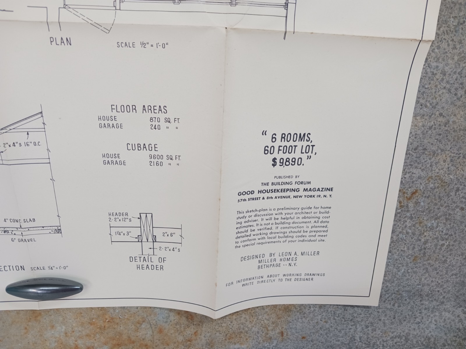 VTG 1940s 1950s 6 Rooms 60 Foot Lot Good Housekeeping House Floor Plan Cottage