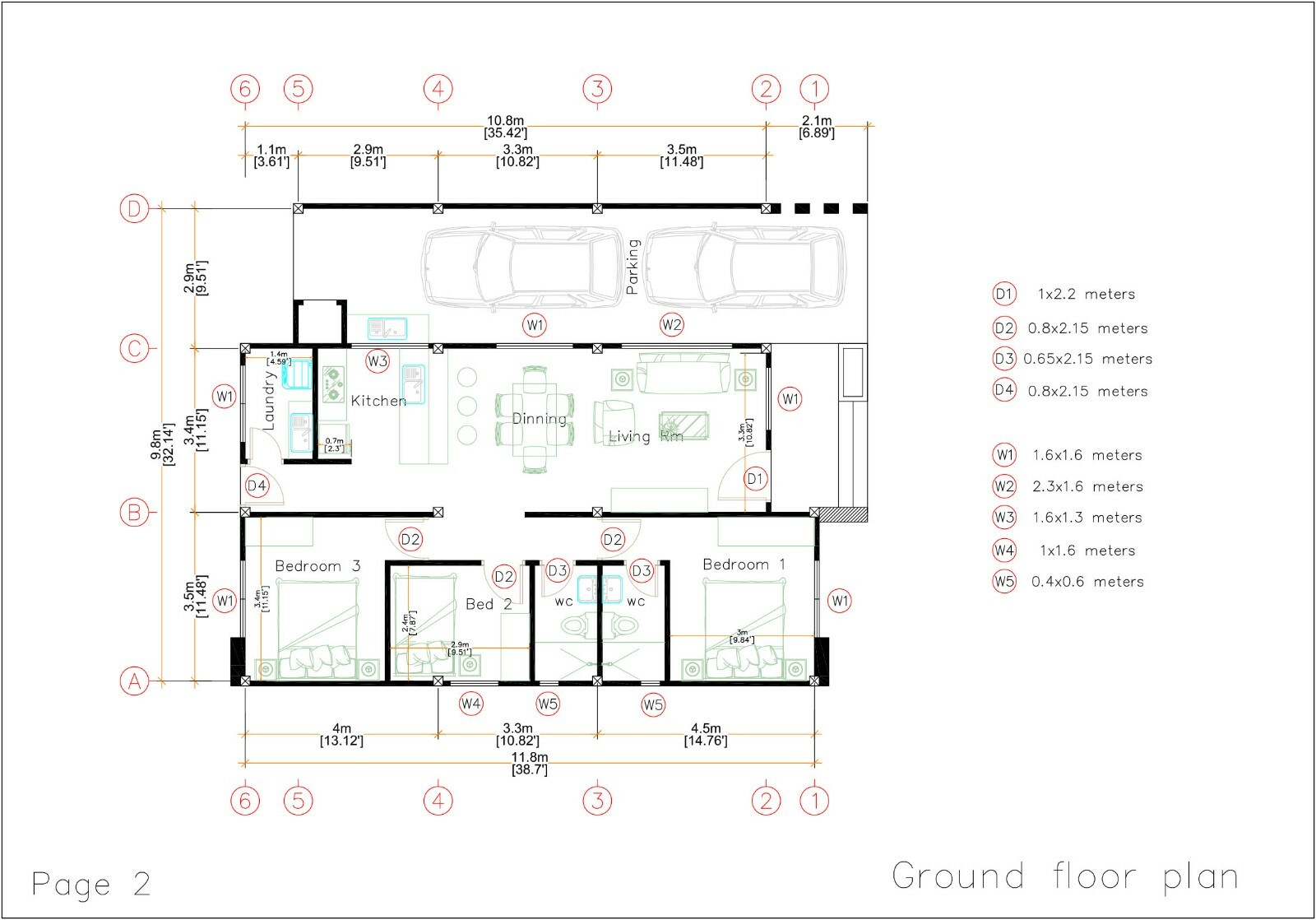 33×43 Feet House Design 10×13 Meter 3 Beds PDF Full Plan (A4 Hard Copy)