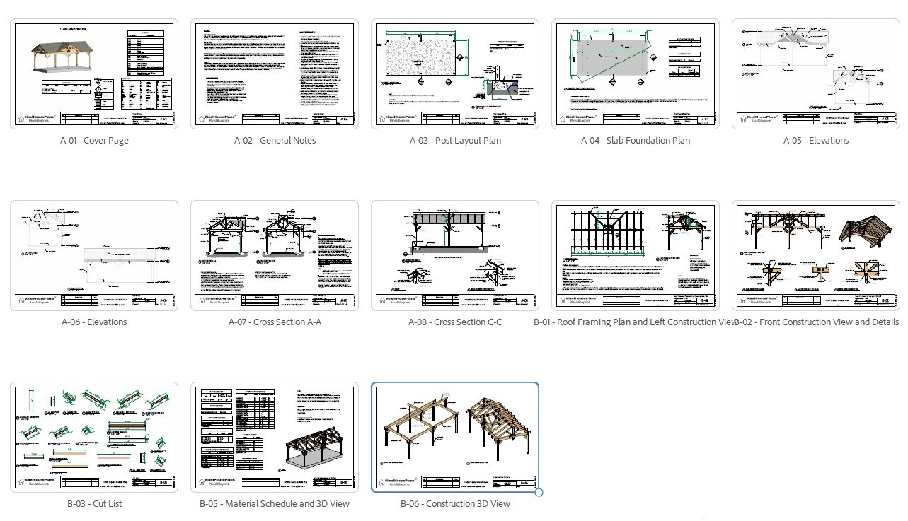 3 Gable Timber Pavilion Plans | 14’x28′ Outdoor Pavilion Blueprints