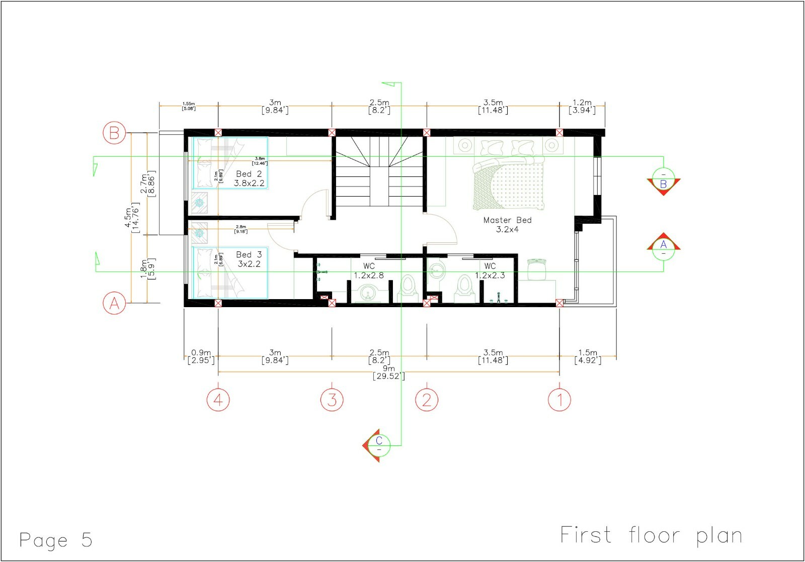 16×50 Home Design Plan 5×15 Meter Duplex House 3 Bedrooms (A4 Hard Copy)