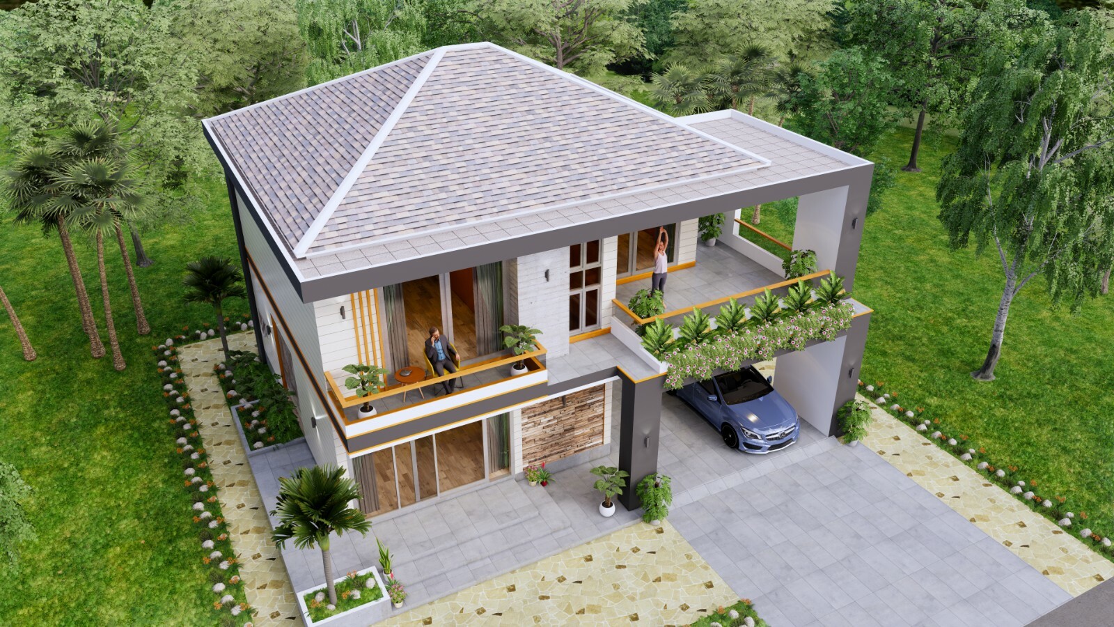 40×36 Feet House design Plans 12×11 Meter 4 Beds 3 Baths Hip Roof (A4 Hard Copy)