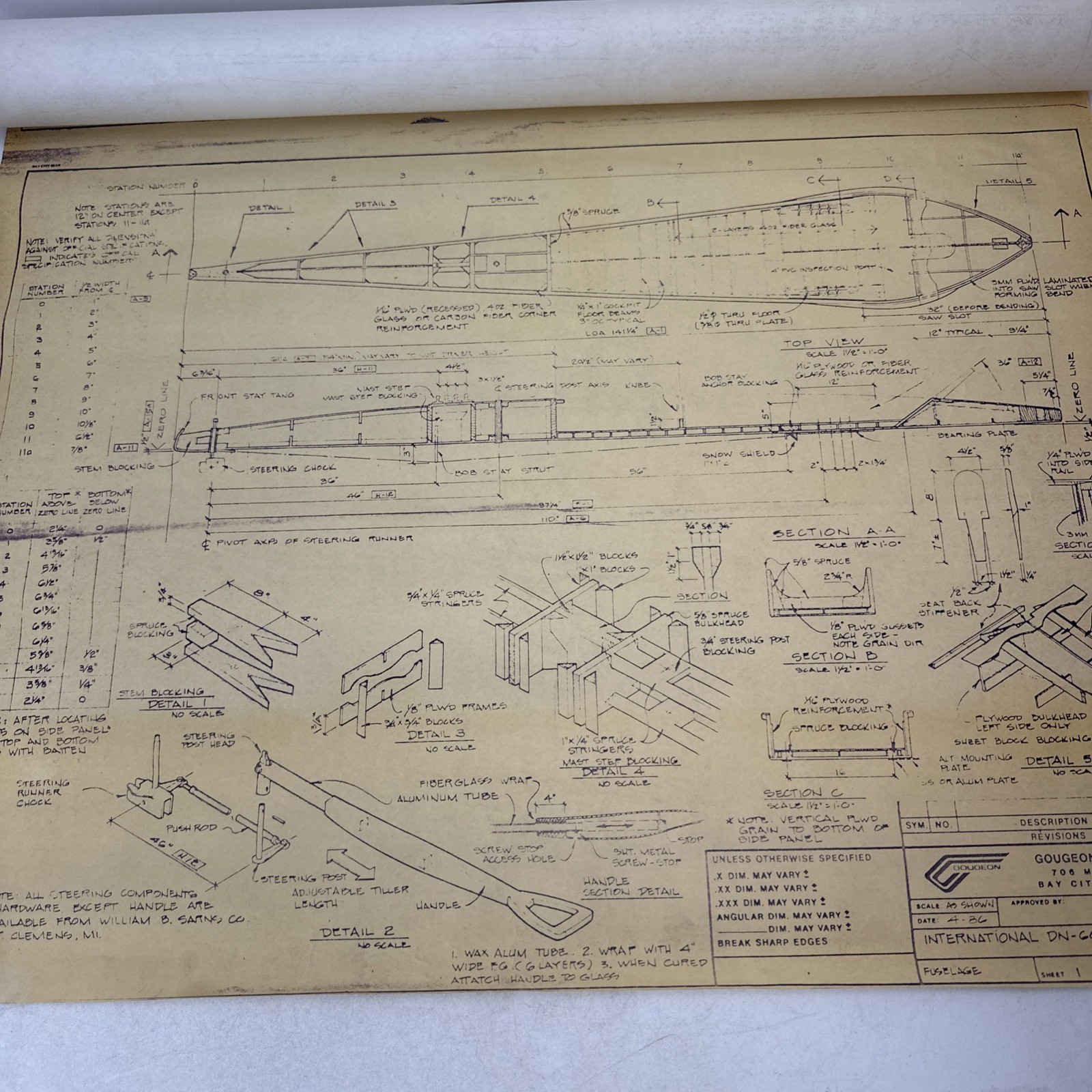 Vintage Blueprint International DN-60 Iceboat Gougeon Brothers Bay City Michigan