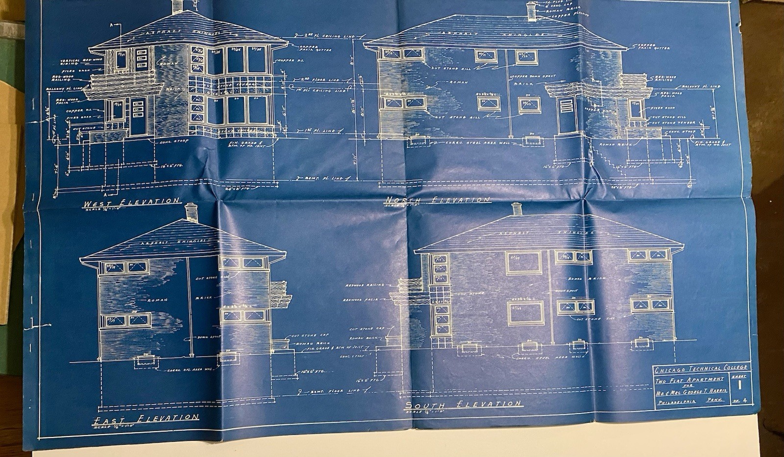 Lot Of 2 1950s-1960s Blueprints Mid century Modern Home + Two Flat Apt Building