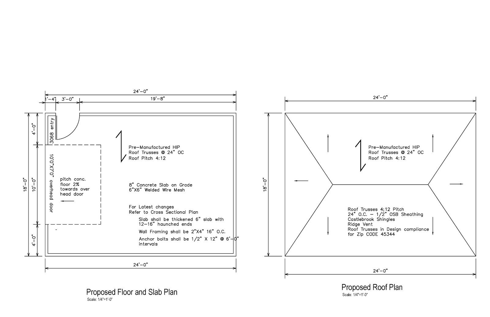 18’X24′- 24’X18′ ONE CAR GARAGE PLANS HIP ROOF GARAGE PLAN 18-1824-HIP-1