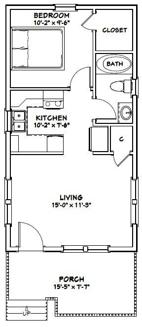 16×30 House — 1 Bedroom 1 Bath — PDF Floor Plan — 480 sq ft — Model 1B