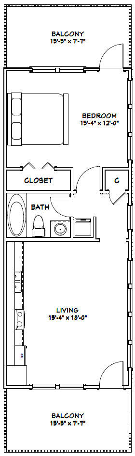 36×40 Apartment with 1-Car 1-RV Garage — PDF Floor Plan — 902 sqft — Model 1I