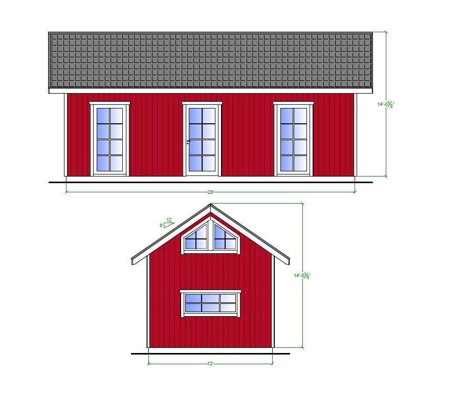 12’x28′ Cabin House Plans / Two-Bedroom Tiny house with Loft / 455 SF Building