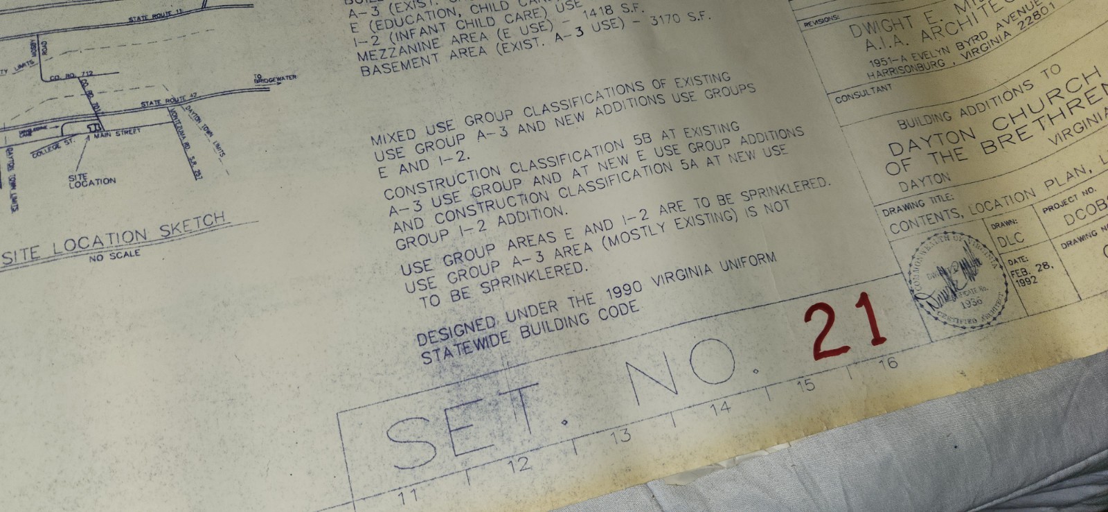 VTG 1992 Dayton VA Church Brethren Building Blueprints Architect Design Drawings