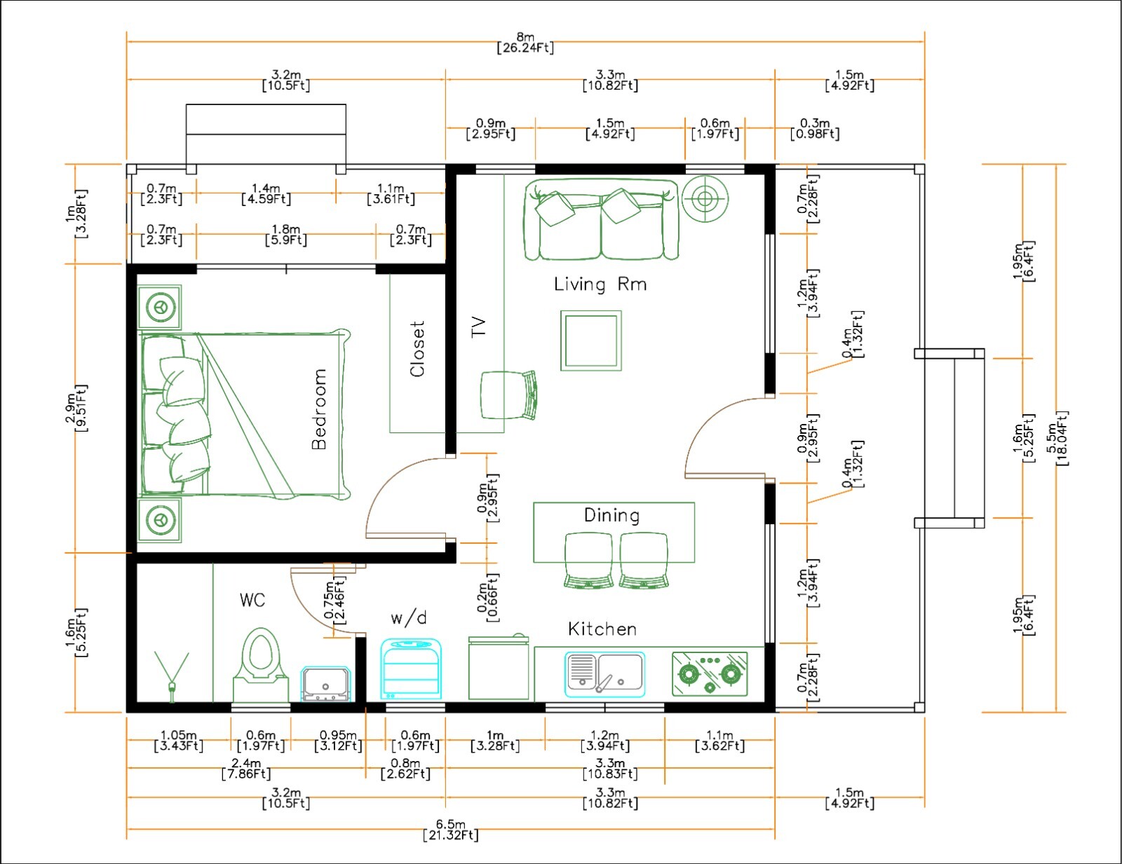 18×21 Shed Plan 1 Bed 1 Bath 5.5×6.5 Meter (PDF and A4 Printed Plans)