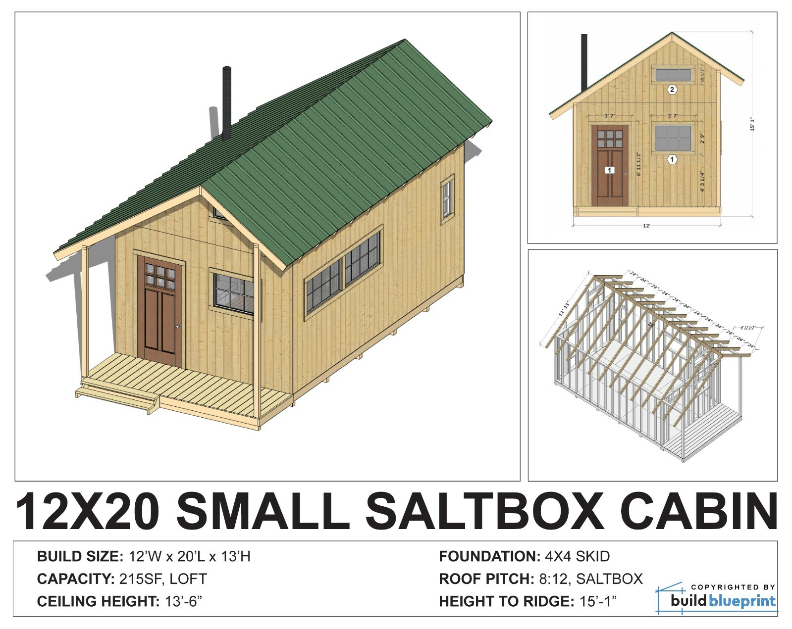 300SF Small Cabin w/ Loft DIY Plans – Tiny House Build Instructions PDF Download