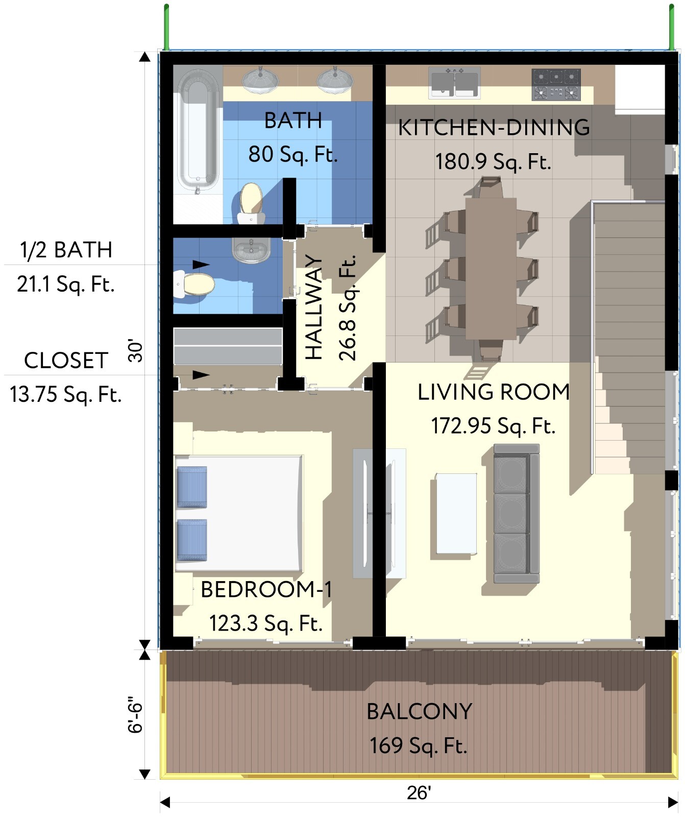 2 car ADU Garage Apartment 1 Bed, 2 Bath Architectural Build Plans PDF Download