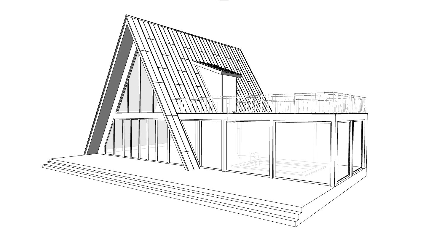 63’x59’ 3 Beds, 2.5 Baths Cozy A-Frame House Architectural Plans PDF Download.