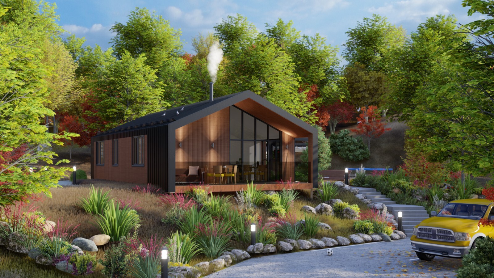 Barn House 2 Bed, Bathroom, Living Room, Terrace CAD Blueprints Metric/Imperial