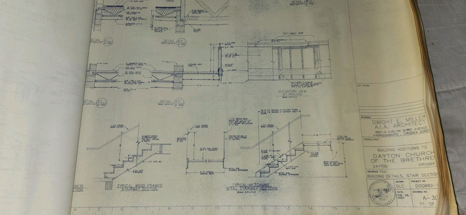 VTG 1992 Dayton VA Church Brethren Building Blueprints Architect Design Drawings
