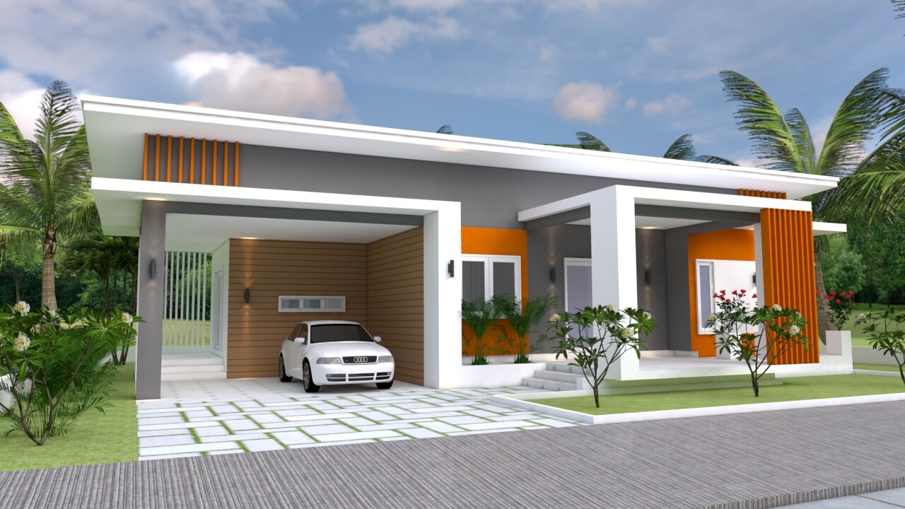 House Design Plan 16×12 Meter 52×39 Feet 3 Bedrooms Shed Roof (A4 Hard Copy)