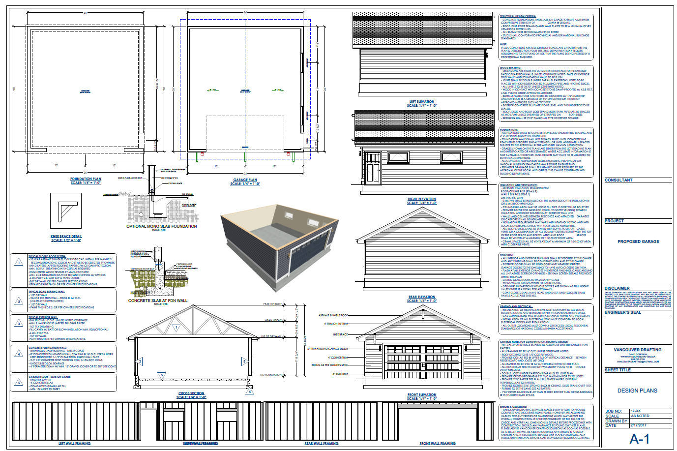 Double Car / 2 Car Garage Plan / Architectural Blueprints – 24 x 26