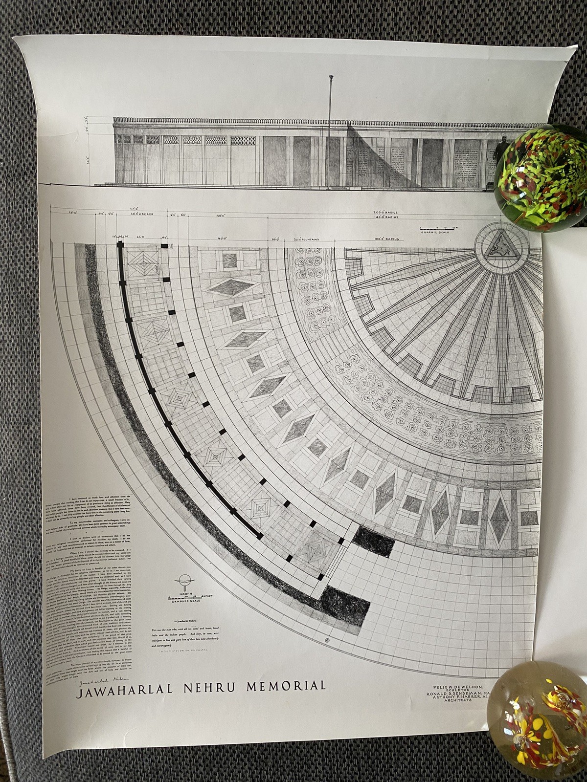 Vintage Felix De Weldon Personal Plans Blueprint Nehru Memorial New Delhi India