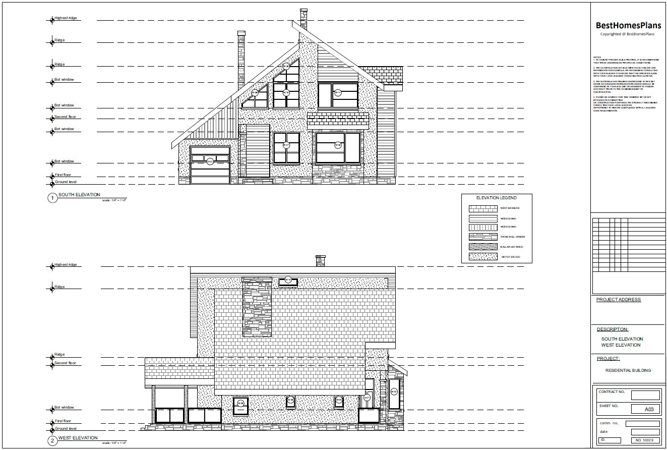 45’x52’ 3 Bed, 2 Bath Modern Cottage Architectural Build Plans PDF Download.