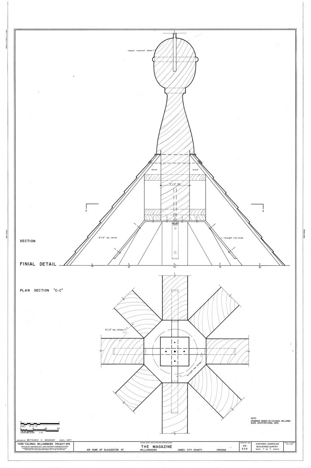Historic Colonial Williamsburg Octagon brick house printed plans, 2 stories