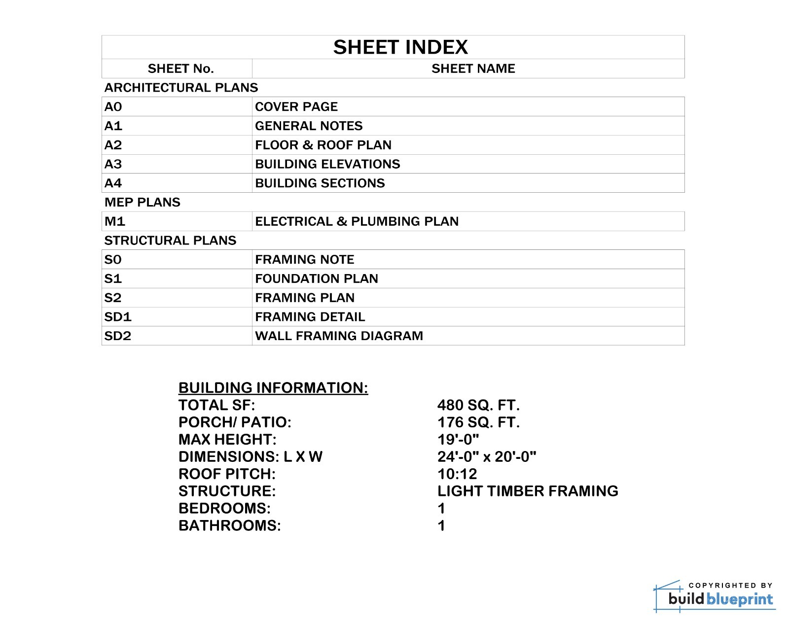 20′ x 24′ Budget Cabin Architectural Plans – PDF Download