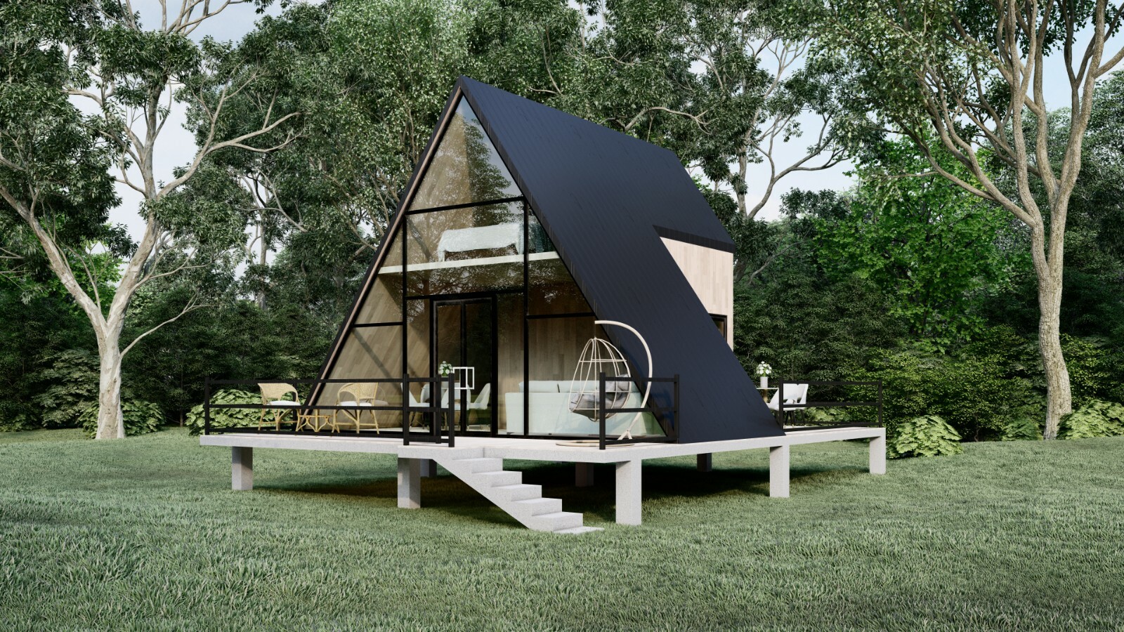 Modern A-Frame Cabin House Plan With 3D Images And PDF For Blueprint Plans