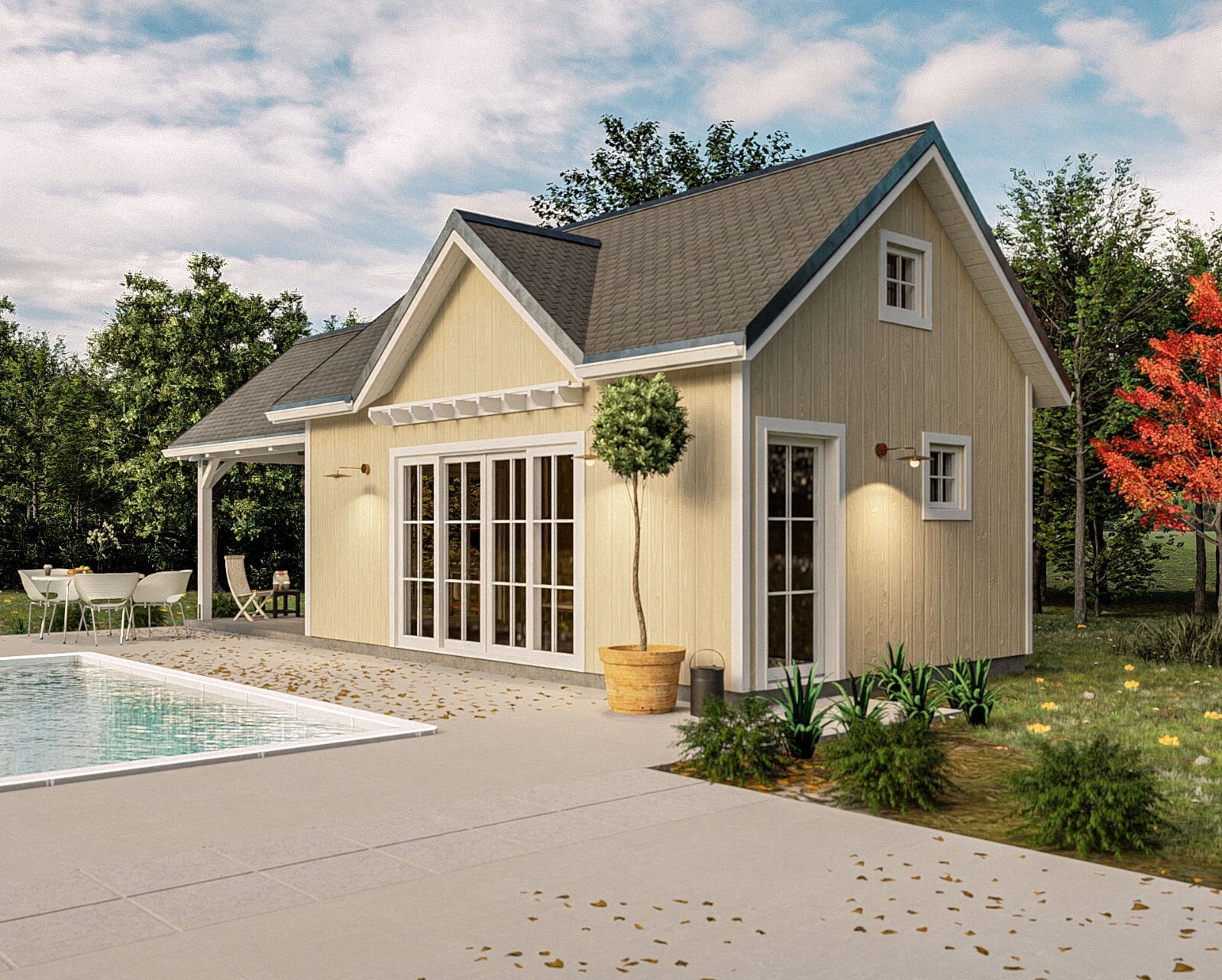 Traditional Pool House Plan, Plan,Country Shed design blueprints