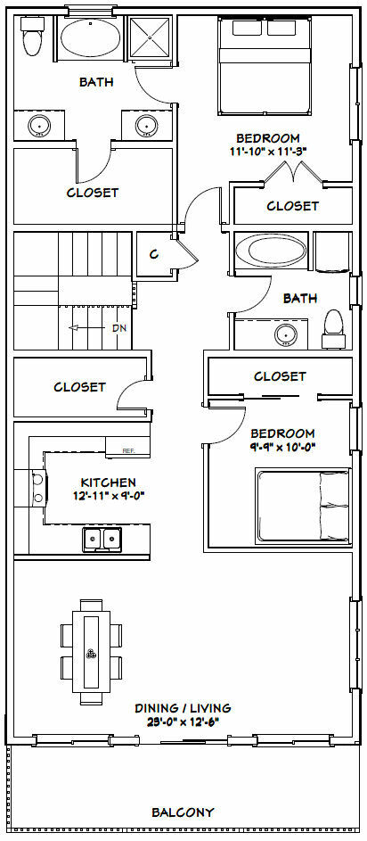 60×50 Apartment with 2-Car 2-RV Garage – PDF FloorPlan – 1,637 sqft – Model 2G