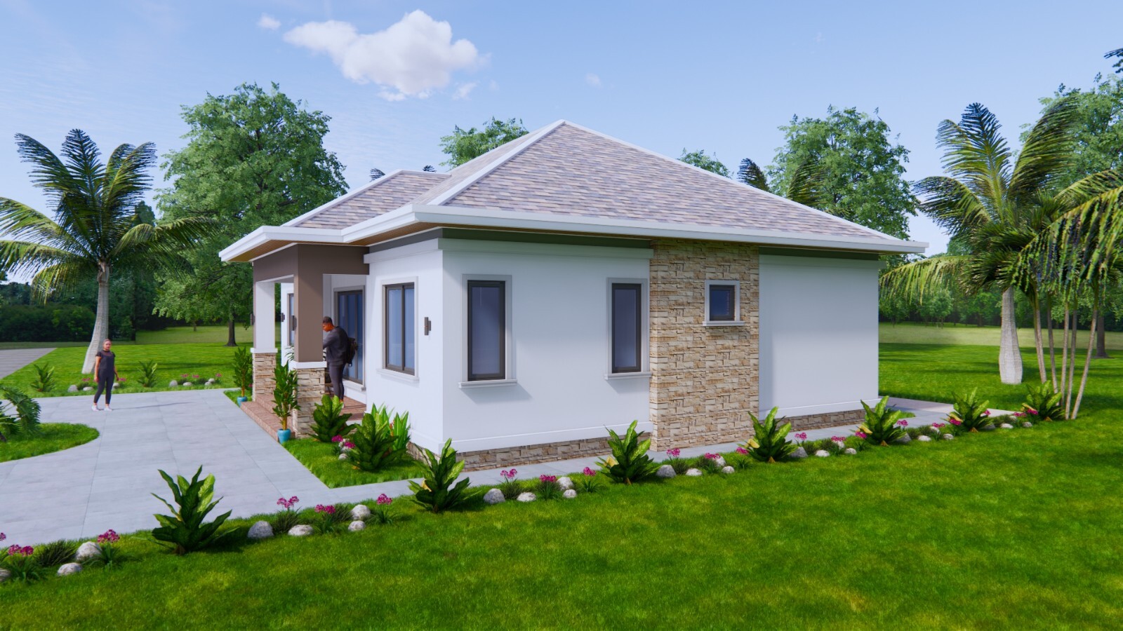 40×30 Feet House Plan 12×9 Meter 3 Beds 2 Baths Hip Roof PDF Plan (A4 Hard Copy)