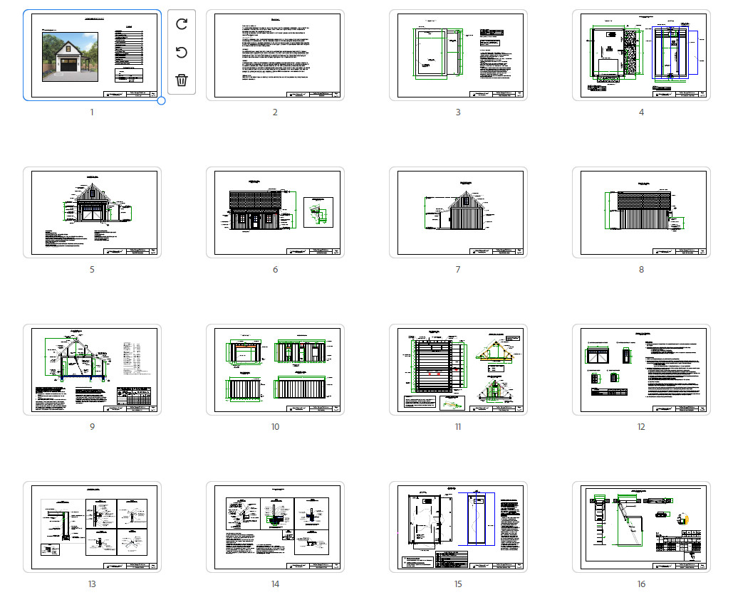 One Car Garage Plans with Loft & Covered Porch/Workshop Shed Blueprints