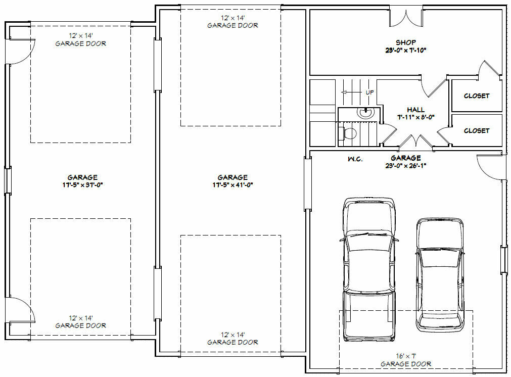 60×44 Apartment with 2-Car 2-RV Garage – PDF FloorPlan – 1,415 sqft – Model 1