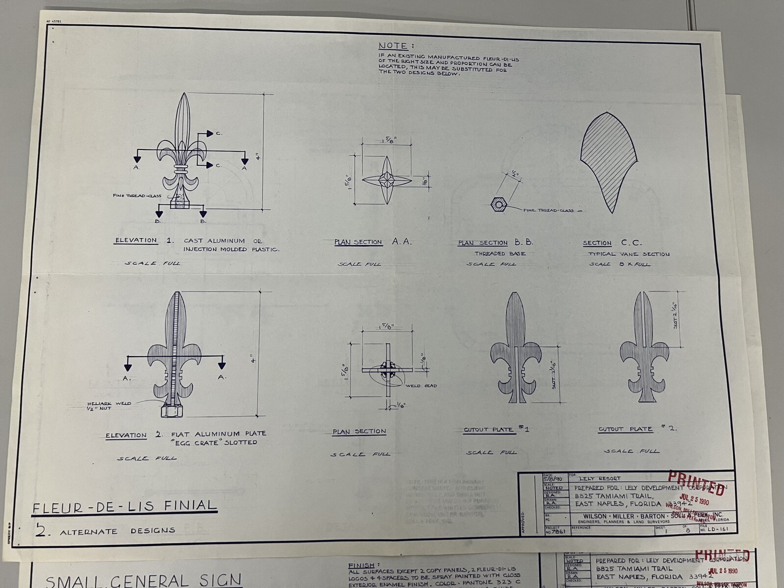Vintage Lot of 3 Blueprints for Lely Resort East Naples Florida architecture