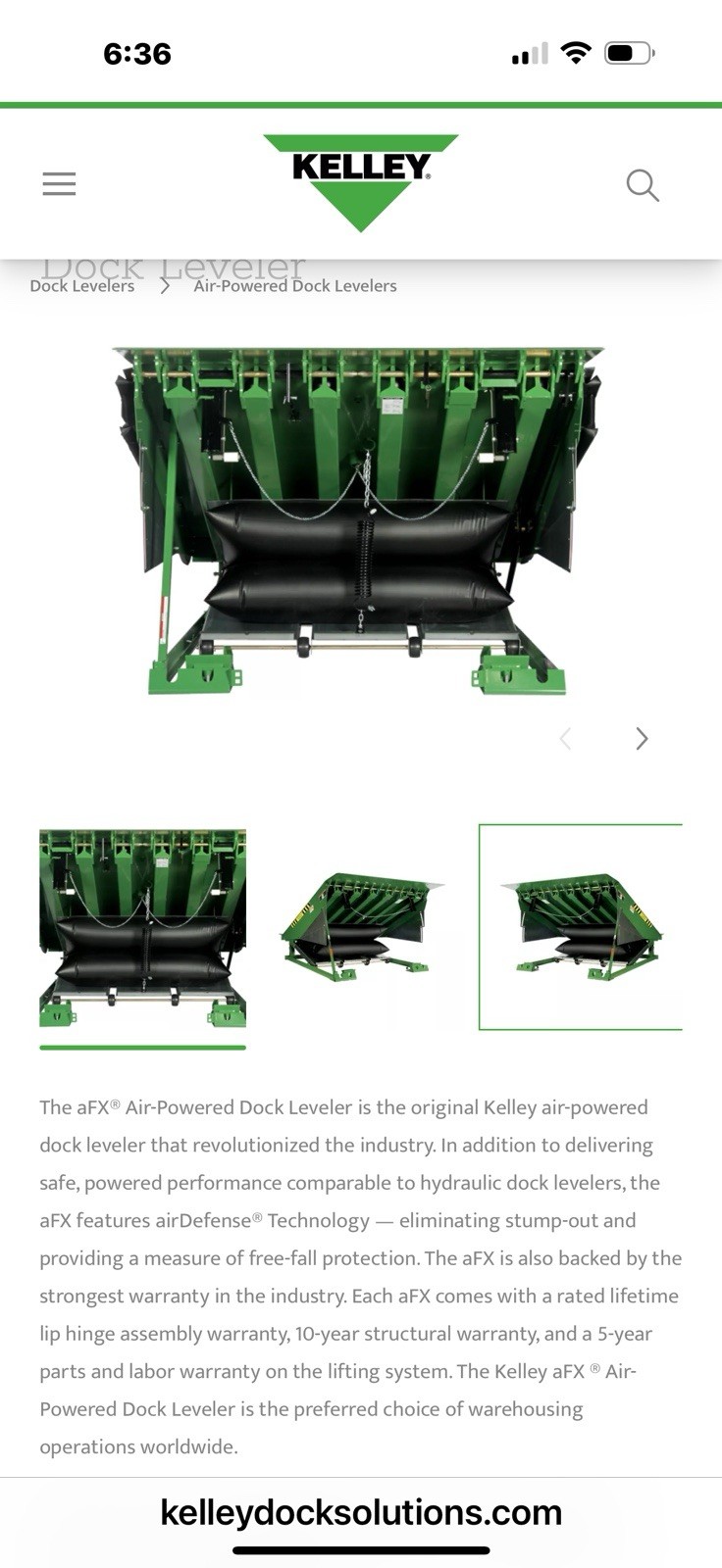 Used Kelly AFX air-powered Dock Levelers