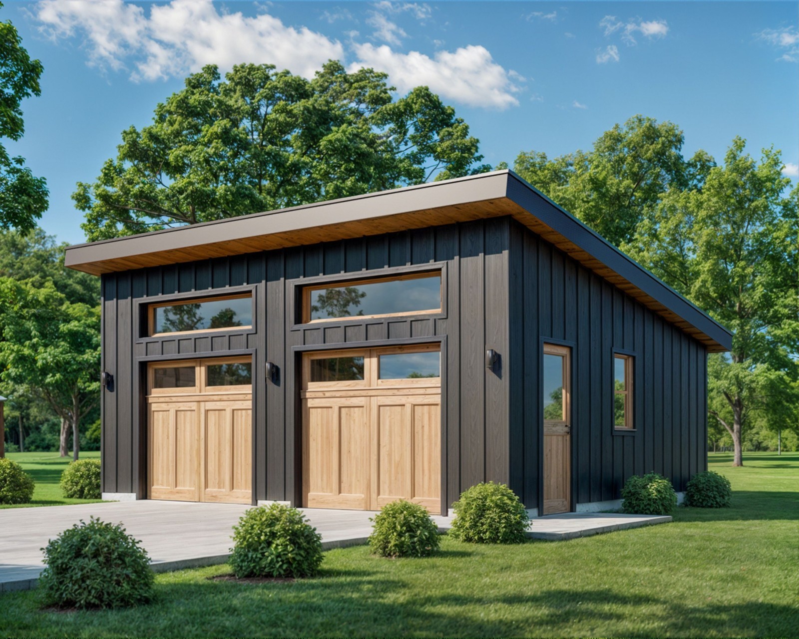Two Car Garage Plan 24’x28′, Detached Shed Roof Garage, 672 Sq Ft, 9 Ft Walls