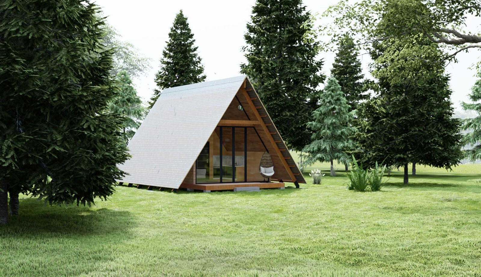 19’-6’’ x 14’-0’’ Modern A–Frame Cabin Plan with 3D Images