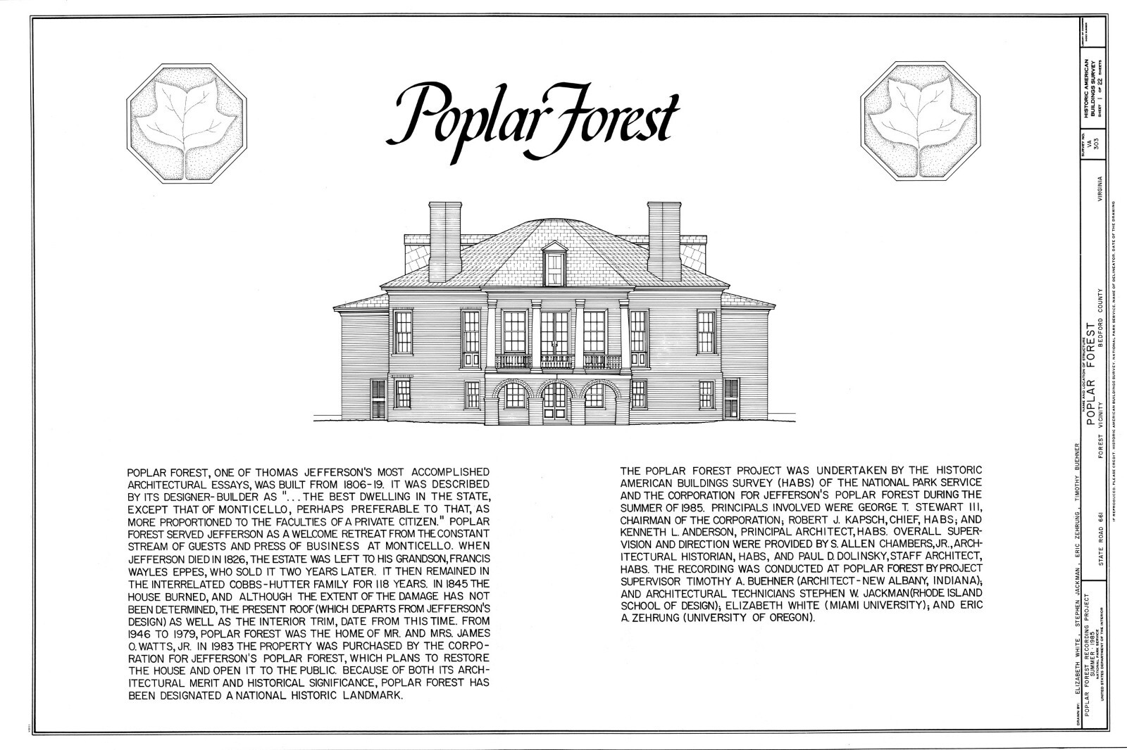 Poplar Forest by Thomas Jefferson, octagon Colonial country house detailed plans