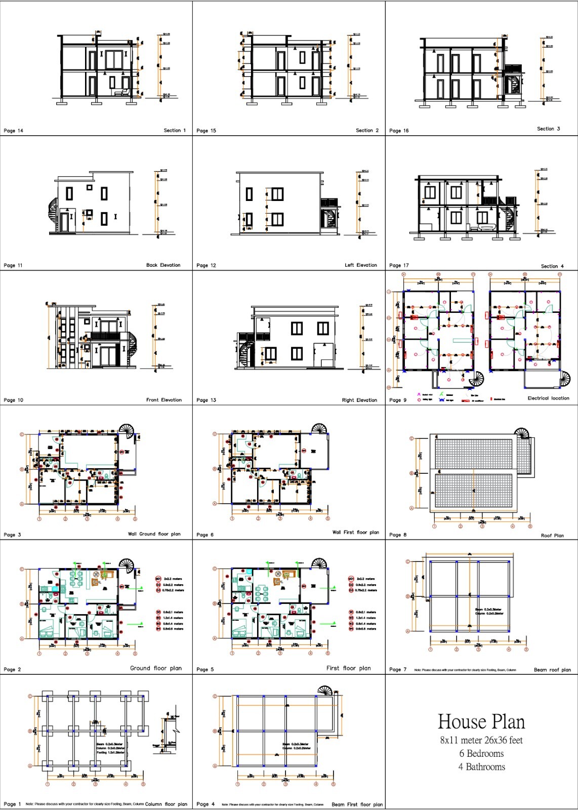 26×36 Feet House Plans 8×9 Meter 3 Bedrooms 2 Baths Terrace PDF (A4 Hard Copy)