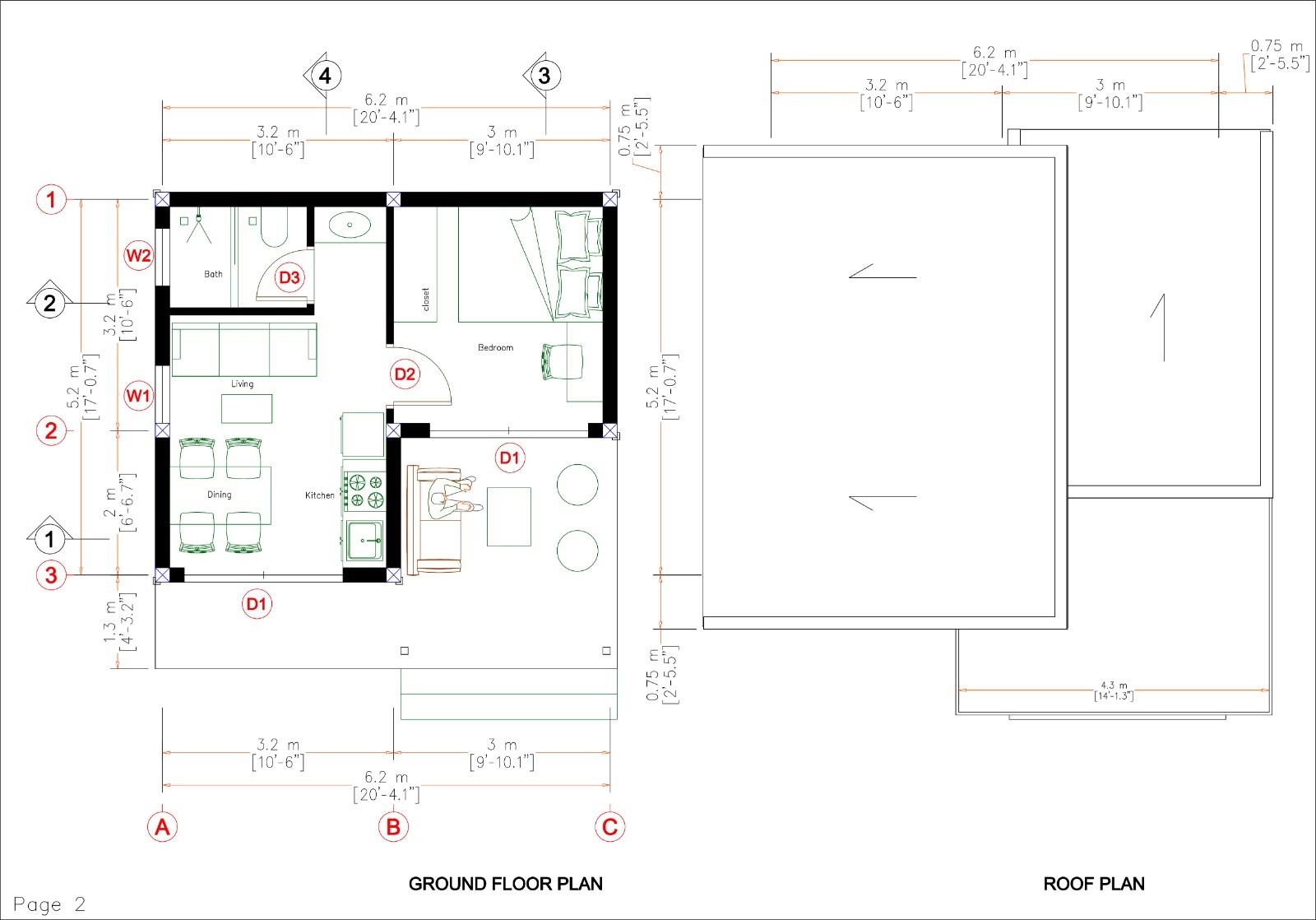 20×17 Feet Small House 6×5 Meter 1 Bed 1 Bath Shed Roof PDF, CAD &A4 Hard Copy