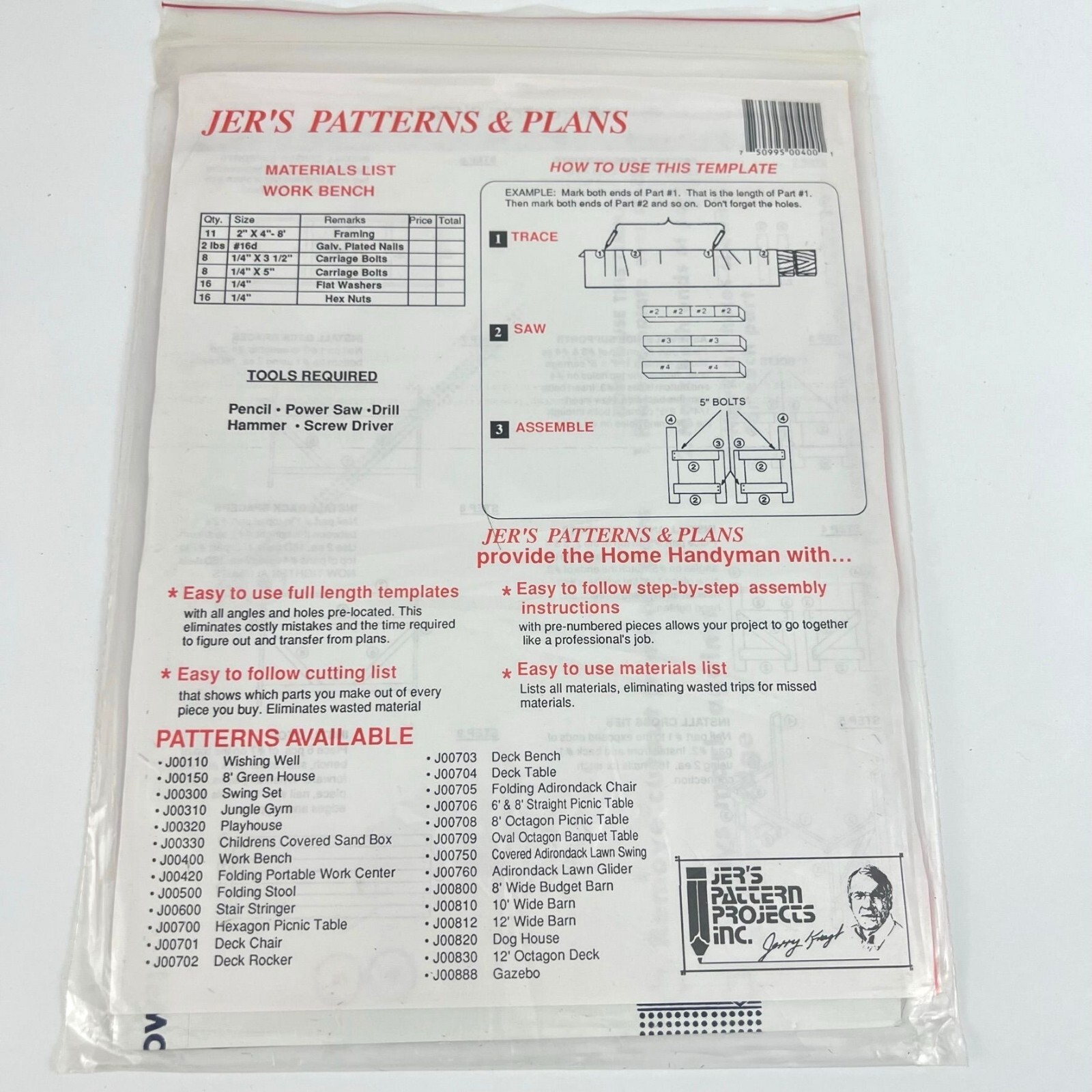 Jer’s Patterns & Plans Work Bench 4 feet Heavy Duty J00400