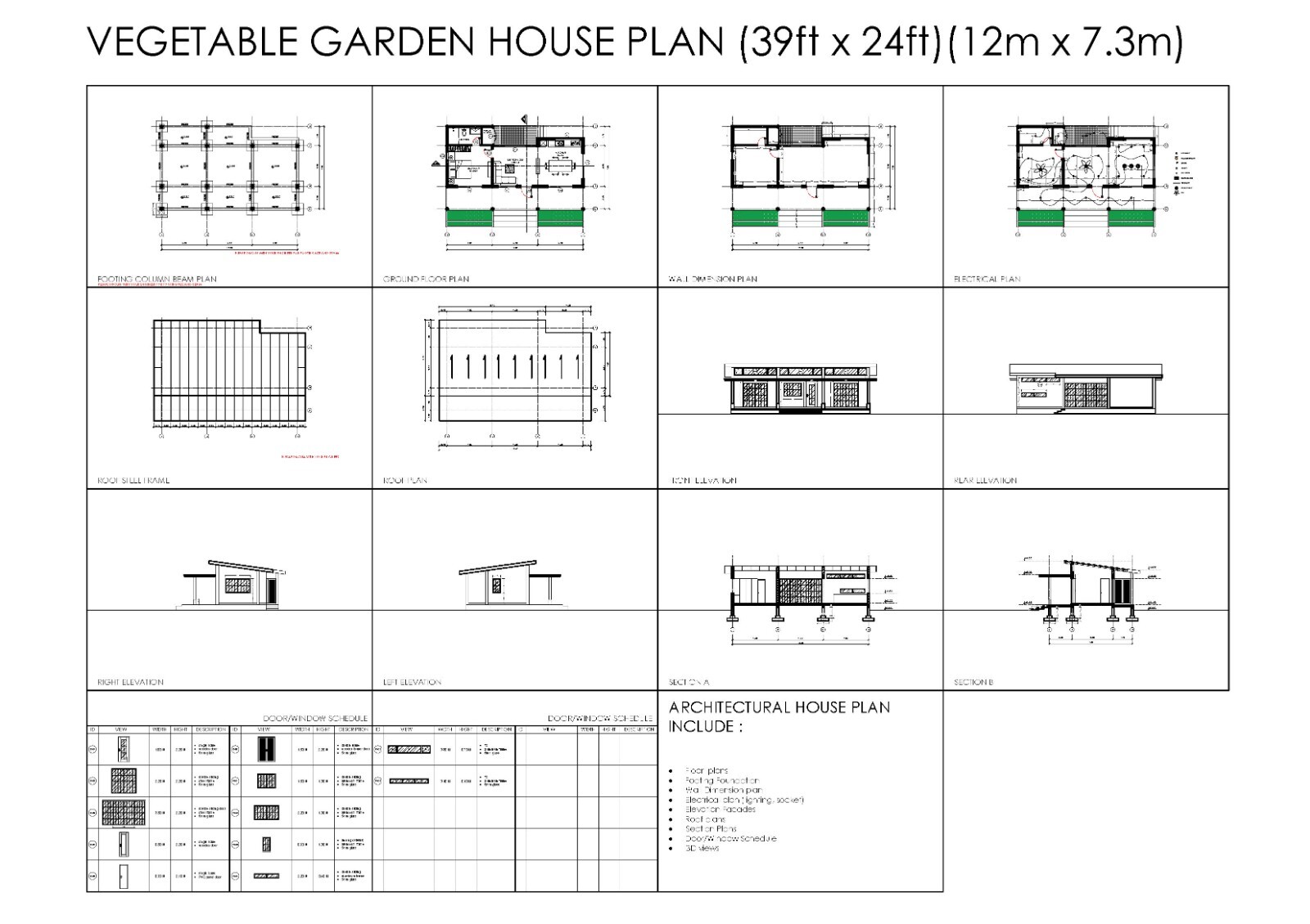 Custom House Plan (Vegetable Garden) 1BedRoom 1Bathroom,PDF+CAD File+3D SketchUP