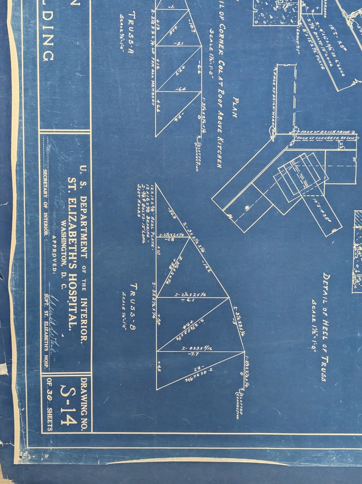 1931 Antique Historic St Elizabeths Insane Asylum Blueprint 42x33in