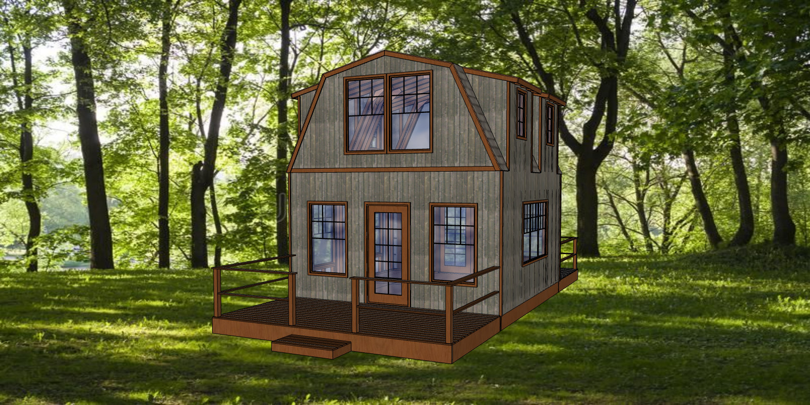 Small Cabin 16ft x 16ft 2 floors Gambrel Roof Build plans, lumber list -PDF