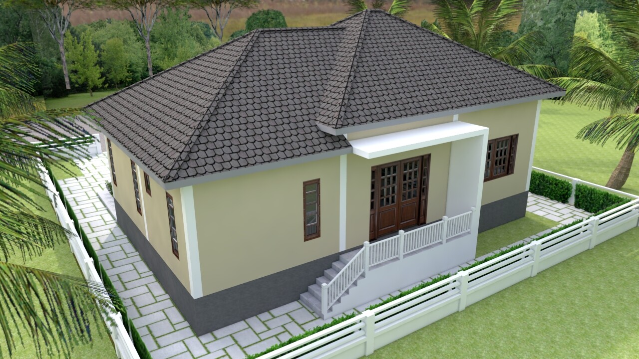 One Story House Plans 12×11 Meter 39×36 Feet 3 Beds Hip Roof (A4 Hard Copy)