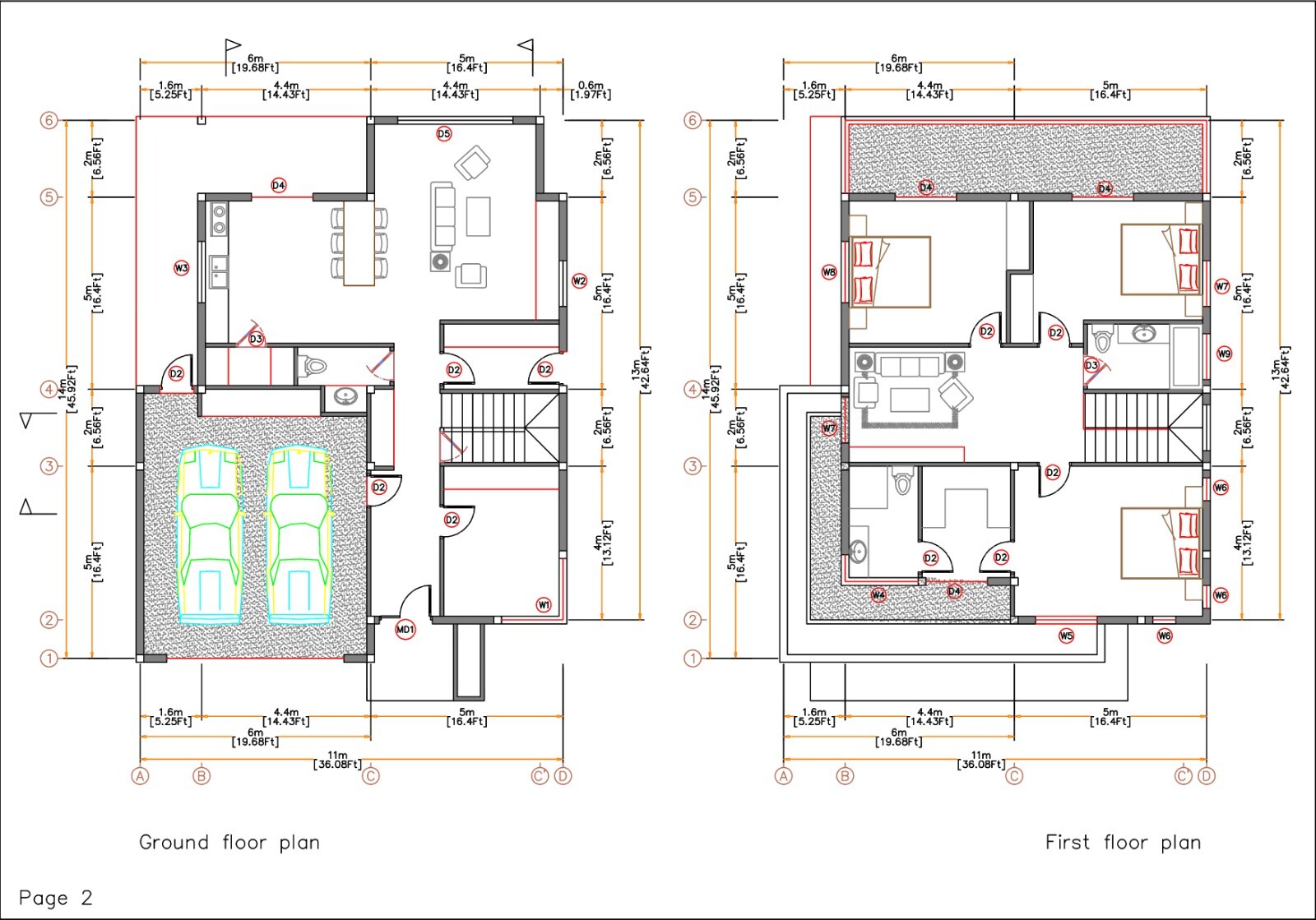 A4 Printed & PDF House Plan 36x46Feet 11×14 Meter 3 Beds 3 Bath Hip Roof