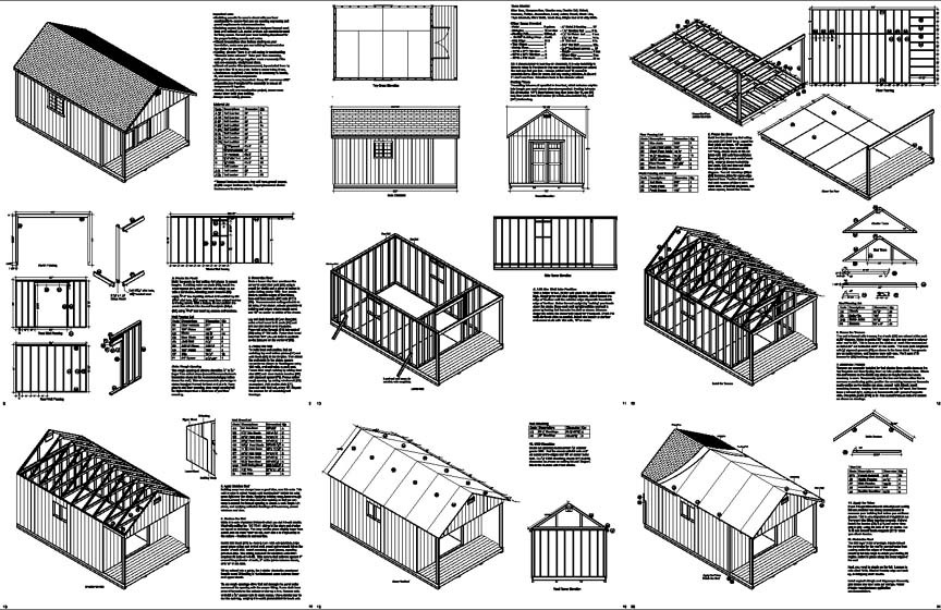 20′ x 12′ Cabin / Guest House Building Covered Porch Shed Plans #P62012